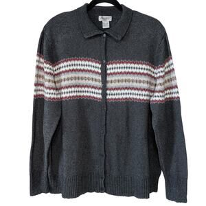 Eddie Bauer Collectibles Gray Chevron Button Up Angora Knit Sweater Size 2X